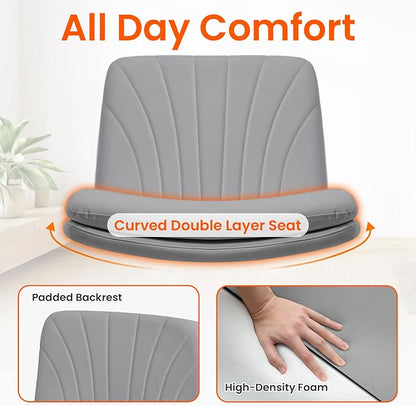 Orange Factory Criss Cross Chair with Wheels Comfy Wide Vanity Desk Chair Dual Base Leather Armless Adjustable Swivel for Home Computer Task (Grey Pu, Faux Leather)