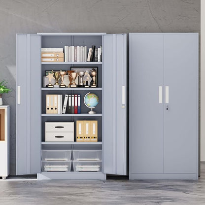 INTERGREAT Garage Storage Cabinet with Lock, 72" Metal Storage Cabinet with Locking Doors and 4 Adjustable Shelves, Lockable Tool Steel Cabinet for Home Office, School, Cement Grey