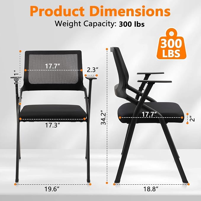 CLATINA Stackable & Foldable Office Chairs with Ergonomic Lumbar Support and Thickened Seat Cushion, Folding Mesh Fabric Reception Guest Chair for School Church Conference Waiting Room Black (20pk)