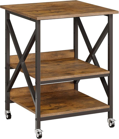 VENNQD 23.6 x 23.6 x 30.3 Inches Printer Stand, Large Printer Table with Adjustable Middle Shelf, Rolling Printer Cart with Wheels, 3 Tier Printer Table for Home Office Scanner Fax, Rustic Brown