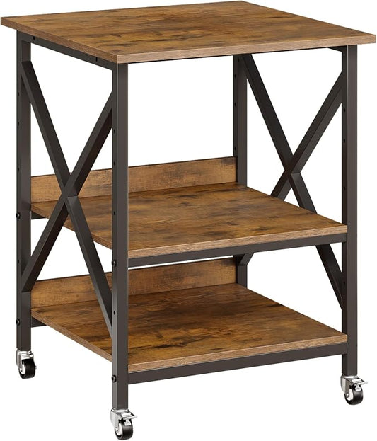 VENNQD 23.6 x 23.6 x 30.3 Inches Printer Stand, Large Printer Table with Adjustable Middle Shelf, Rolling Printer Cart with Wheels, 3 Tier Printer Table for Home Office Scanner Fax, Rustic Brown