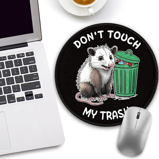 Funny Opossum Trash Dumpster Mouse Pad, Small Round Mousepads, Mini Travel Mouse Mat for Wireless Computer Laptop, Work Office Coworker Colleague Desk Accessories, 8.6 x 8.6 inch