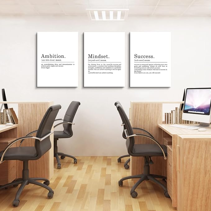 EPHANY ART - Inspirational Canvas Prints - Mindset Quotes, Motivational Wall Art Success Framed Entrepreneur Poster - Positive Quotes Wall Poster for Home Office Workplace (L-3pcs, 24x36inchx3pcs)