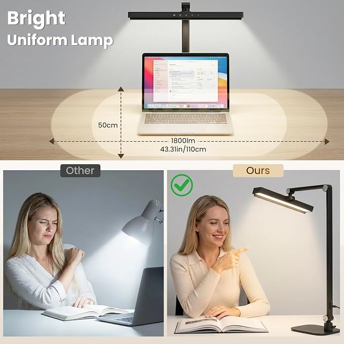LIONVISON Desk Lamps for Home Office: 2-in-1 LED Eye-Caring Table Light | CRI >97 84 LED Beads - 5 Color Modes 10 Brightness - Adjustable Swing Arm Computer Office Lamp with Timer and Memory