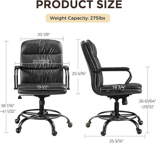 EUREKA ERGONOMIC Mid-Century Vintage Office Chair, Faux Leather Executive Desk Chair with Unique Ball Casters and Fixed Footrest Ring, Brown Retro Swivel Chair for Home Office and Study, Gray