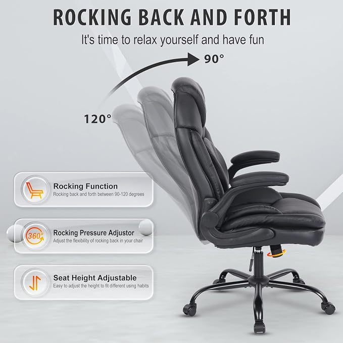 Ergonomic Office Desk Chair with Back Support Flip-up Arms, Comfy Executive Office Chair, Black