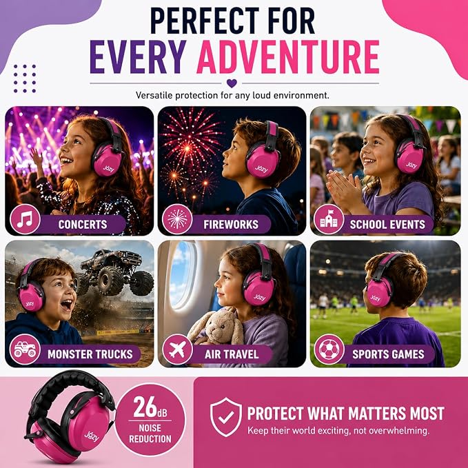 Jozy Noise Canceling Headphones for Kids, SNR 26dB Ear Protection for Autism, Sound Proof Sensory Muffs for Hearing, Concerts