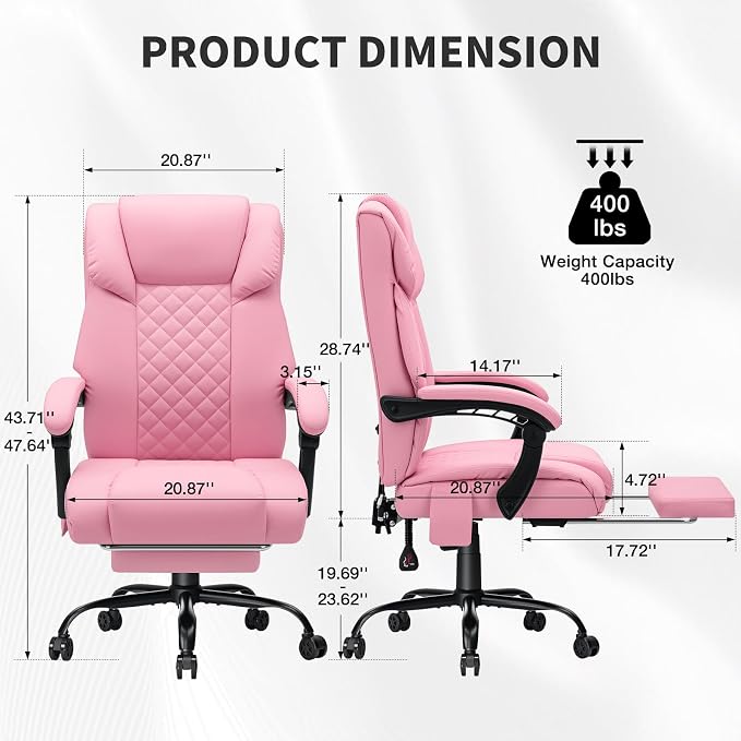 HOFFREE Massage Office Chair with Heat 7 Points Vibration Ergonomic Executive Office Chair with Footrest Reclining High Back Home Office Desk Chairs Light Pink
