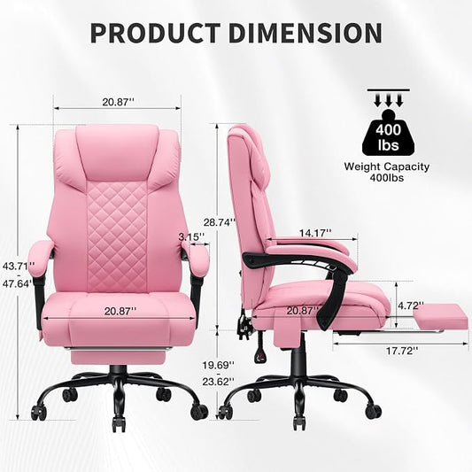 HOFFREE Heated Office Chair Massage Office Chair with Heat 400lbs Executive Reclining Home Desk Chair with Footrest,Linkage Armrests for Heavy People(Pink)