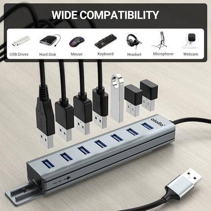atolla 7-Port USB 3.0 Hub with Removable Sliding Rails - High-Speed Data Splitter for Desk Organization & Stable Connection, Compatible with MacBook, Laptop, PS4, PC