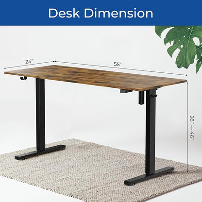 Our Modern Space Height Adjustable 55" Electric Standing Desk - Upgraded Ultra Durable Home Office Large Rectangular Computer or Laptop Sit Stand Workstation - 55 x 24 Inch (Rustic Brown, 55 Inches)