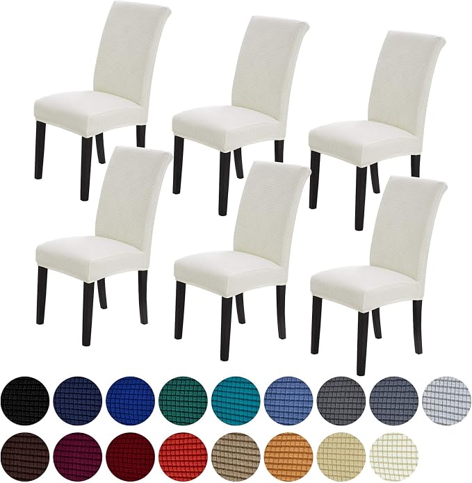 Stretch Chair Covers for Dining Room Set of 6, Removable Washable Dining Room Chair Covers, Dining Chair Slipcovers Seat Protector, Great for Home and Banquet Decoration (Ivory, 6 Pack)
