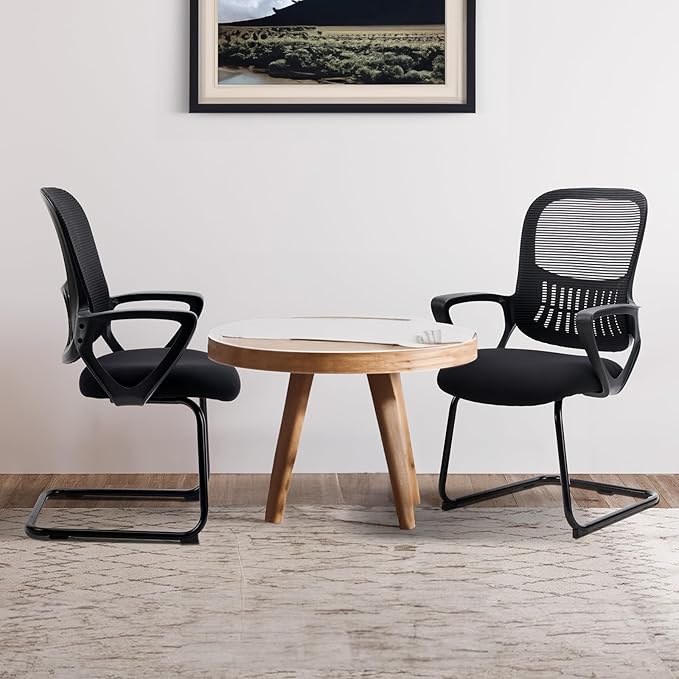 DUMOS Office Desk Chair with Sled Base, Ergonomic Executive Mesh Computer Chairs with Lumbar Support for Home Conference Room Bedroom Waiting Reception Guest Student