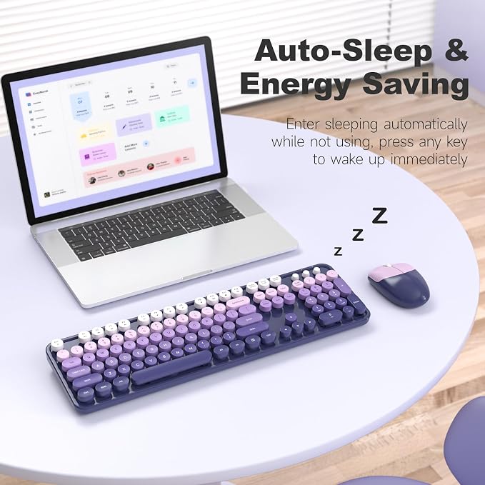 Wireless Keyboard and Mouse Combo, 2.4GHz Gradient Colorful Full-Size Retro Typewriter Keyboard with Wireless Mouse for PC/Desktop/Laptop/Windows (Purple Gradient)