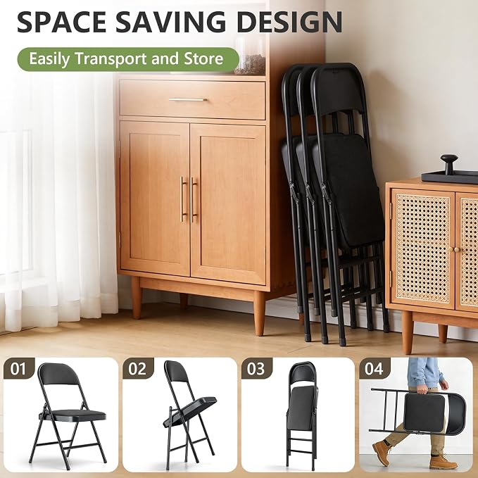 8 Pack Folding Chairs, Fabric Padded Folding Dining Chairs with Cushion Seat & Back, Indoor Outdoor Folding Chair Set for Home Office, Parties, Events, Wedding, Extra Guest Seating