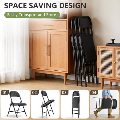 8 Pack Folding Chairs, Fabric Padded Folding Dining Chairs with Cushion Seat & Back, Indoor Outdoor Folding Chair Set for Home Office, Parties, Events, Wedding, Extra Guest Seating