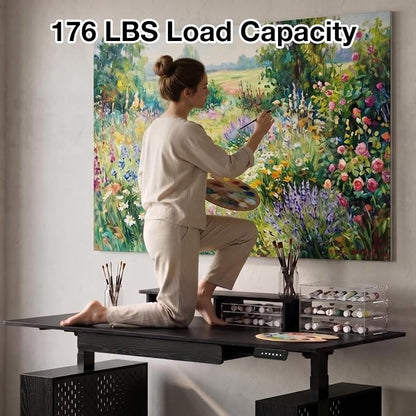 63x24 Electric Standing Desk with Drawer & Power Outlet, Ergonomic Sit Stand Desk with LED Lights, 2 Pegboards Storage, Monitor Stand, Height Adjustable 28.3"-47.2" for Home & Office, Black