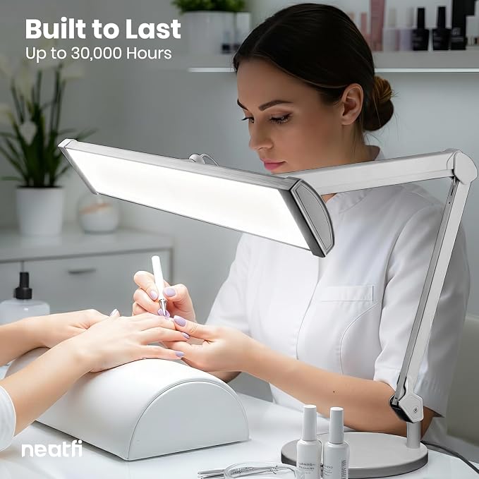 Neatfi 3,500 Lumens LED Desk Lamp – 45W Dimmable Task Light | 3 Light Modes | 540 SMD LEDs | Touch Control | Adjustable Arm | Reading, Craft, Workbench & Office (Silver-3, 26-Inch Wide Shade)