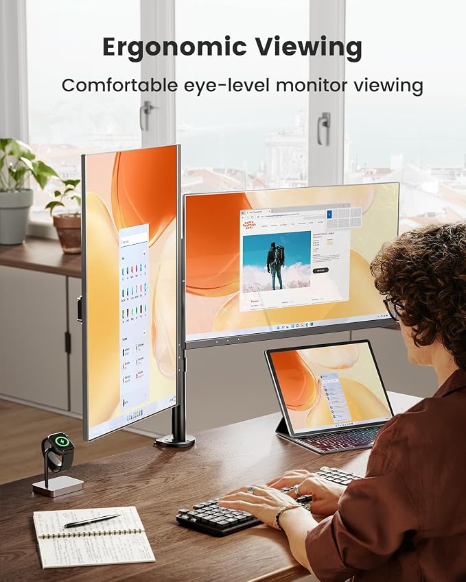 ErGear Dual Monitor Stand, Heavy Duty Adjustable Monitor Desk Mount for 2 Screens up to 32 Inches, Fully Adjustable Height, Tilt, Swivel, Rotate, Supports 17.6 lbs per Monitor Arm, Easy Installation
