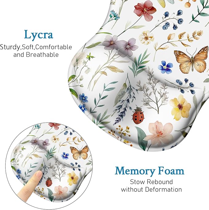 Flower Mouse Pad with Wrist Rest Ergonomic Mousepad Middle Concave Office | Butterfly Wrist Support for Women, Desk Accessories, Gaming, Work, Home, Non-Slip Base, for Wireless Mouse Computer Laptop