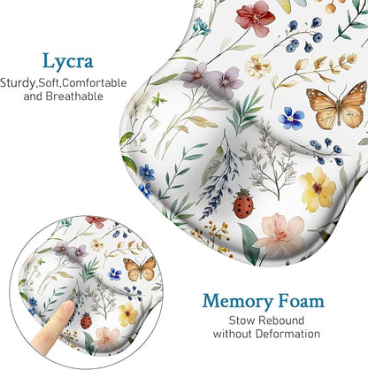 Flower Mouse Pad with Wrist Rest Ergonomic Mousepad Middle Concave Office | Butterfly Wrist Support for Women, Desk Accessories, Gaming, Work, Home, Non-Slip Base, for Wireless Mouse Computer Laptop