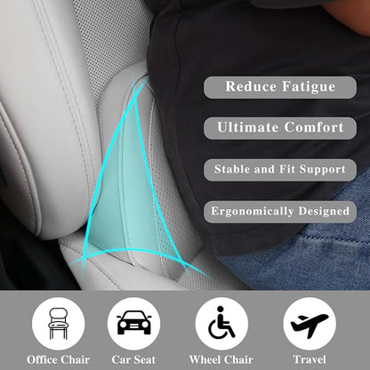 Lumbar Support Pillow for Car, Premium Leather Memory Foam Lumbar Cushion for Lower Back Pain Relief, Universal Back Support for Driving, Home & Office Chairs, White, 1 Pack