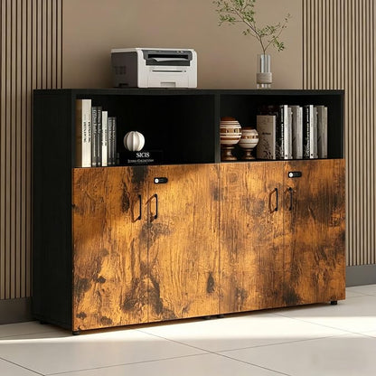File Cabinet with Password Lock, Wood Lateral Filing Cabinet for Letter/A4 Files, 3 Drawer with Door, Printer Stand with Open Shelves for Home Office