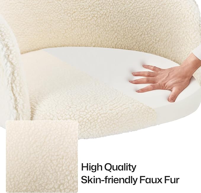 KCC Faux Fur Office Desk Chair, Comfy Fluffy Swivel Modern Leisure Armchair with Wheels, Upholstered Comfy Fuzzy Vanity Makeup Chair Height Adjustable for Teens Women Girls Elegant Home Office