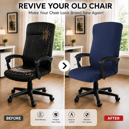 DIVA EN CAMINO DEC Universal Office Chair Cover with Durable Zipper, Soft Stretch Slipcover for High Back Chair, Navy