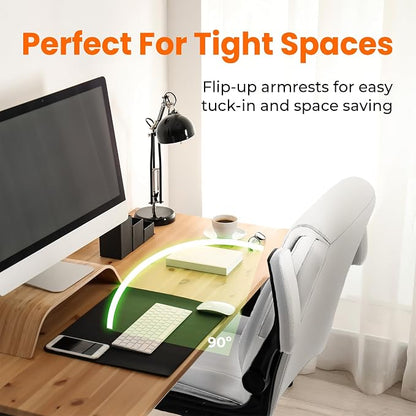 NEO CHAIR Desk Office Gaming Computer Chair Ergonomic Executive Mid-Back Leather with Adjustable Padded Flip-Up Armrests Cushion Wheels Swivel for Home Study Task (White)