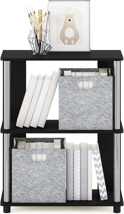 Furinno Jaya Simple Design 3-Tier Bookcase/Bookshelf/Display Rack with Stainless Steel Tubes, Americano