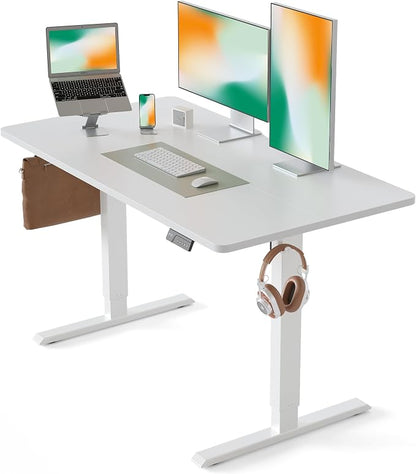 CubiCubi 55 x 28 Large Standing Desk, Height Adjustable Electric Computer Desk, 28" Deep Desktop, Sit Stand up Home Office Workstations with Preset Heights, White