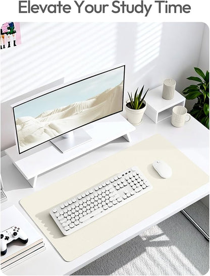 YSAGi Leather Desk Protector, Office Mat, Large Mouse Mat, Non-Slip PU Leather Blotter, Laptop Pad, Waterproof Writing Pad for Office and Home (Cream, 47" x 17")