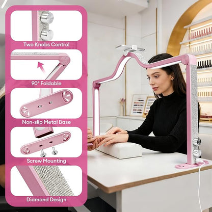 Arch Half Moon Light: Professional 34 inch 420 LED Beads - Nail Lamp for Desk Adjustable Brightness 3 Color Temperature - Foldable Nail Tech Light for Manicure Crafting (Rose)