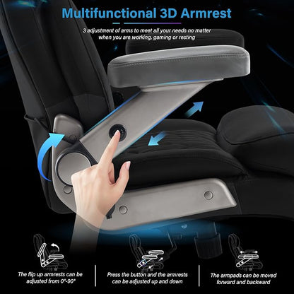Big and Tall 700lbs Office Chair - Adjustable Lumbar Support 3D Flip Arms Heavy Duty Metal Base&Wheels, High Back Large Executive Computer Desk Chair, Thick Padded Ergonomic Design for Back Pain