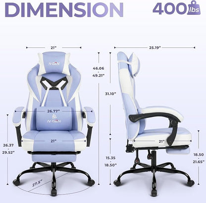 N-GEN GAMING Video Gaming Chair Big and Tall Office Computer Desk Chairs with Ergonomic Lumbar Support High Back Recliner and Footrest for Adults (Purple)