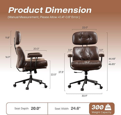 CAODOC Big and Tall Office Chair, 300LBS PU Leather Executive Office Chair Whit Lumbar Support, Managerial Home Desk Chair, Heavy Duty High Back Computer Chair(PU Leather Coffee)