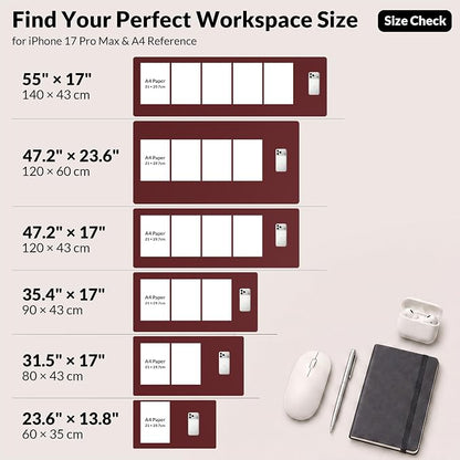 AFIING Leather Desk Pad Protector, 23.6" x 13.7", Red | Dual-Sided Cork & PU Leather, Waterproof, Non-Slip Mouse Pad & Writing Pad for Home, Office, Study & Laptop