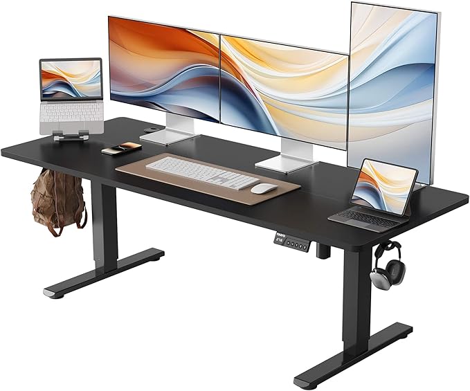 YIHAYO Low Height Adjustable Desk, Lifts 18.1-28.3 Inches, Electric Standing Desk for Short People, 60 x 24 Inches Computer Table with Splice Board for Home Office, Black