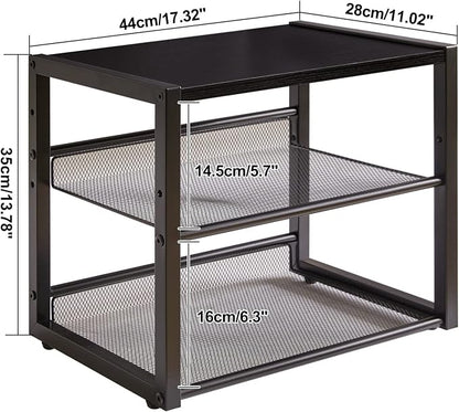YMYNY Desktop Printer Stand, 3 Tiers Desk Organizer with Adjustable Storage Shelves, Multi-Purpose Printer Shelf for Home Office, Fax Machine, Scanner, Files, Books, Black, UHPT001B