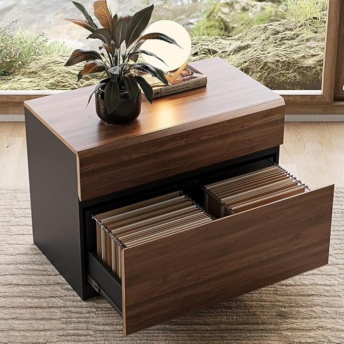 ModernMate 2 Drawer Lateral File Cabinet, 31W*23H Wood Filing Cabinet with Anti-tilt Mechanism, Home Office Storage Filing for Letter, A4 & Legal Size, Black Walnut