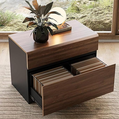 ModernMate 2 Drawer Lateral File Cabinet, 31W*23H Wood Filing Cabinet with Anti-tilt Mechanism, Home Office Storage Filing for Letter, A4 & Legal Size, Black Walnut