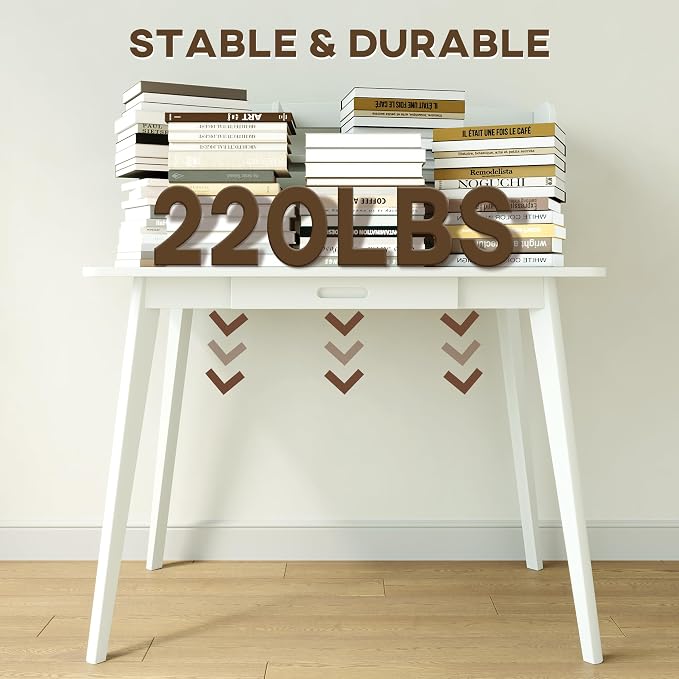 IOTXY Small Writing Desk with Hutch - 39.4" Work Computer Study Table with Drawer for Home and Office, White