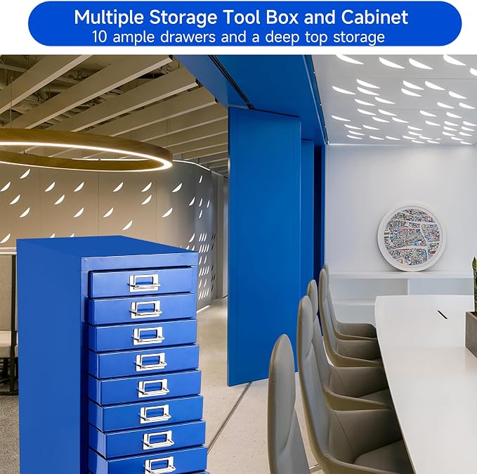 File Cabinet MINI 10 Tier Metal File Organizer Document Organizer with Wheel, White Color, for Home Office, Office Desk File (Blue)