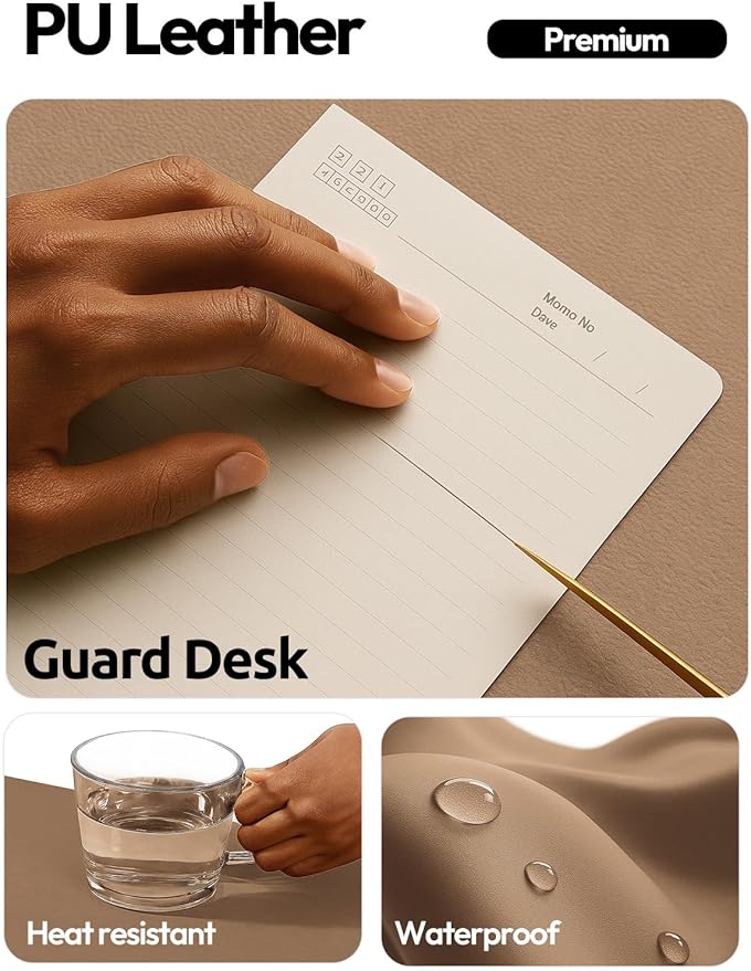 YSAGi Leather Desk Protector, Office Mat, Large Mouse Mat, Non-Slip PU Leather Blotter, Laptop Desk Mat, Waterproof Writing Pad for Office and Home(Khaki, 63" x 17.2")