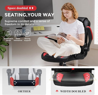 GTPLAYER Office Computer Gaming Chair Ergonomic Desk Chair for Adults with Lumbar Support Flip-Up Arms Adjustable Height Swivel Wheels PU Leather Executive Design for Short People Use, RED