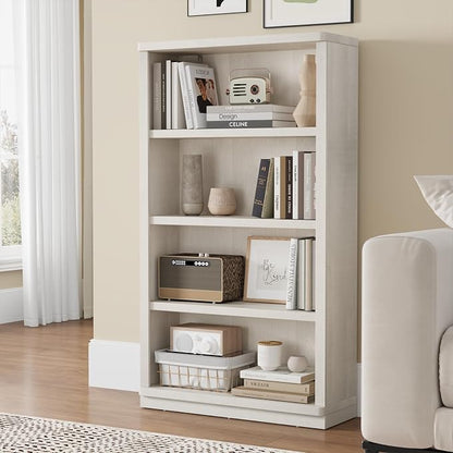 Rresyet 4 -Tier Bookcase, 31" Tall Book Shelf, 55” Wide Bookshelves, Wooden Bookcase Display Storage for Home Office, Living Room and Study Room (White)