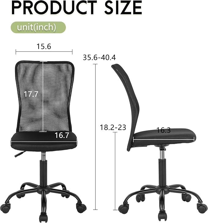 BestOffice Ergonomic Office Chair Desk Chair Mesh Computer Chair Armless Back Support Modern Executive Rolling Swivel Chair with Lumbar Support（Black）