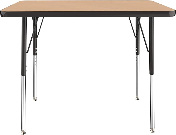 FDP Rectangle Activity School and Office Table (24 x 36 inch), Standard Legs with Swivel Glides, Adjustable Height 19-30 inches - Maple Top, Black Edge and Legs, 10003-MPBK