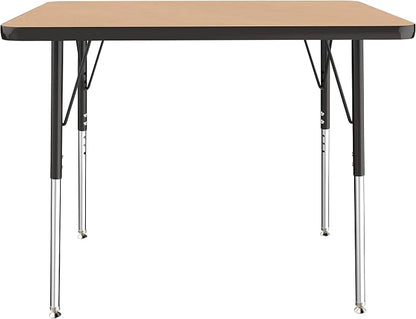 FDP Rectangle Activity School and Office Table (24 x 36 inch), Standard Legs with Swivel Glides, Adjustable Height 19-30 inches - Maple Top, Black Edge and Legs, 10003-MPBK